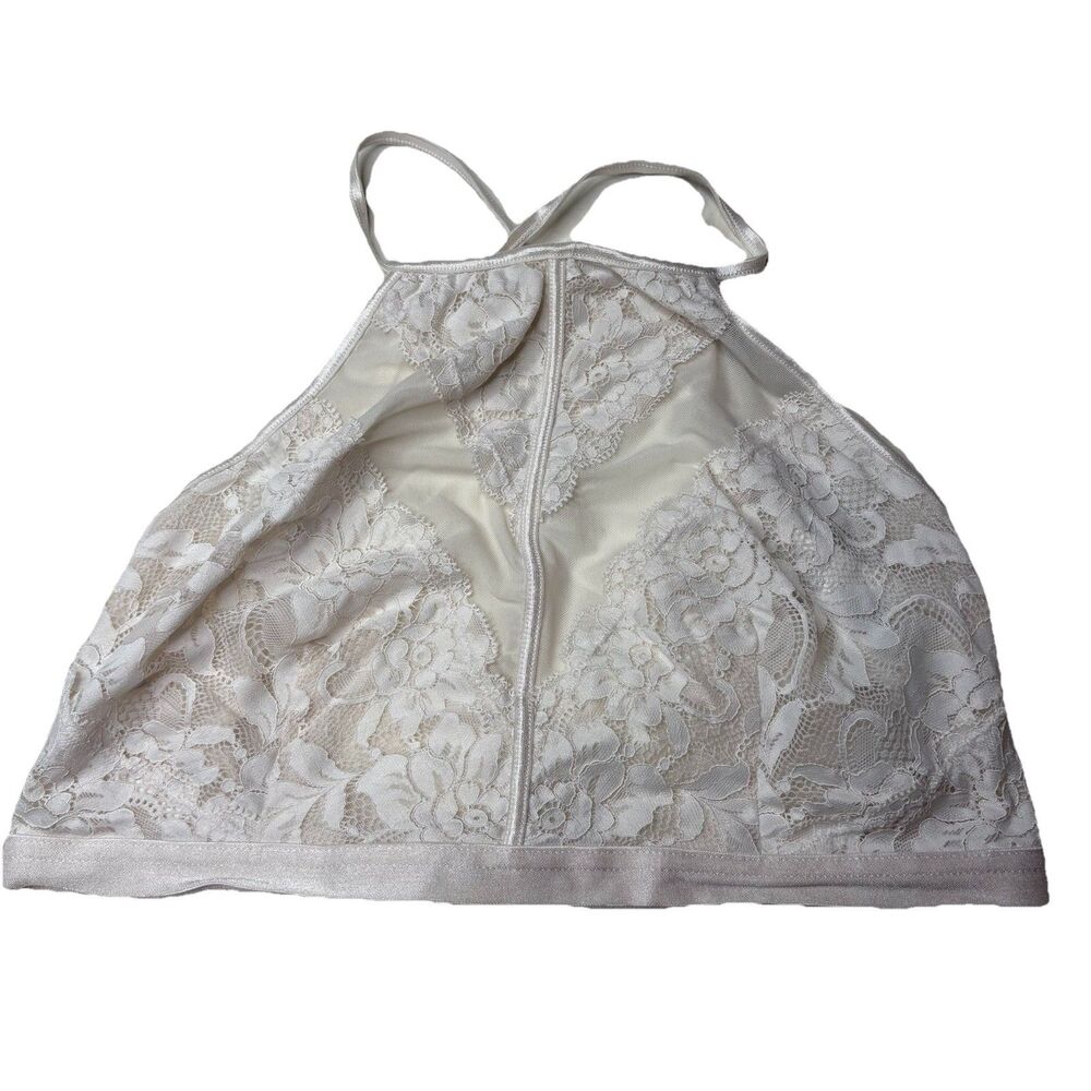 GUESS Intimates White Lace High Neck Adjustable Strap Everyday Bralette Size L
